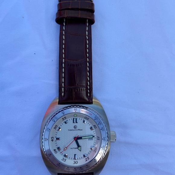 Classic Silver Dial Watch with Brown Leather Strap - Picture 2 of 4